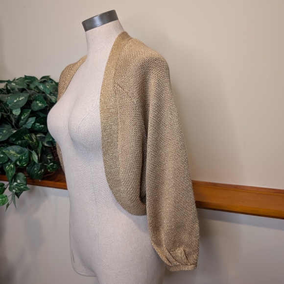 BCBGirls Gold Metallic Knit Bolero Shrug – Women’s Medium - Picture 1 of 6